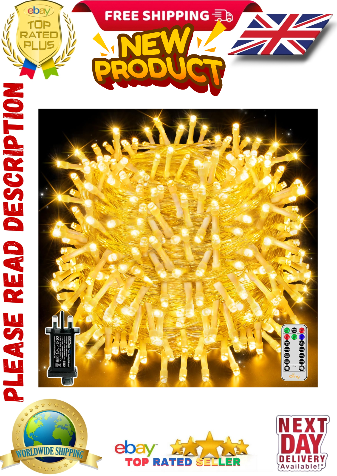 80M/262ft 800 LED Fairy Light Decorations Warm-White Clear Cable with Remote