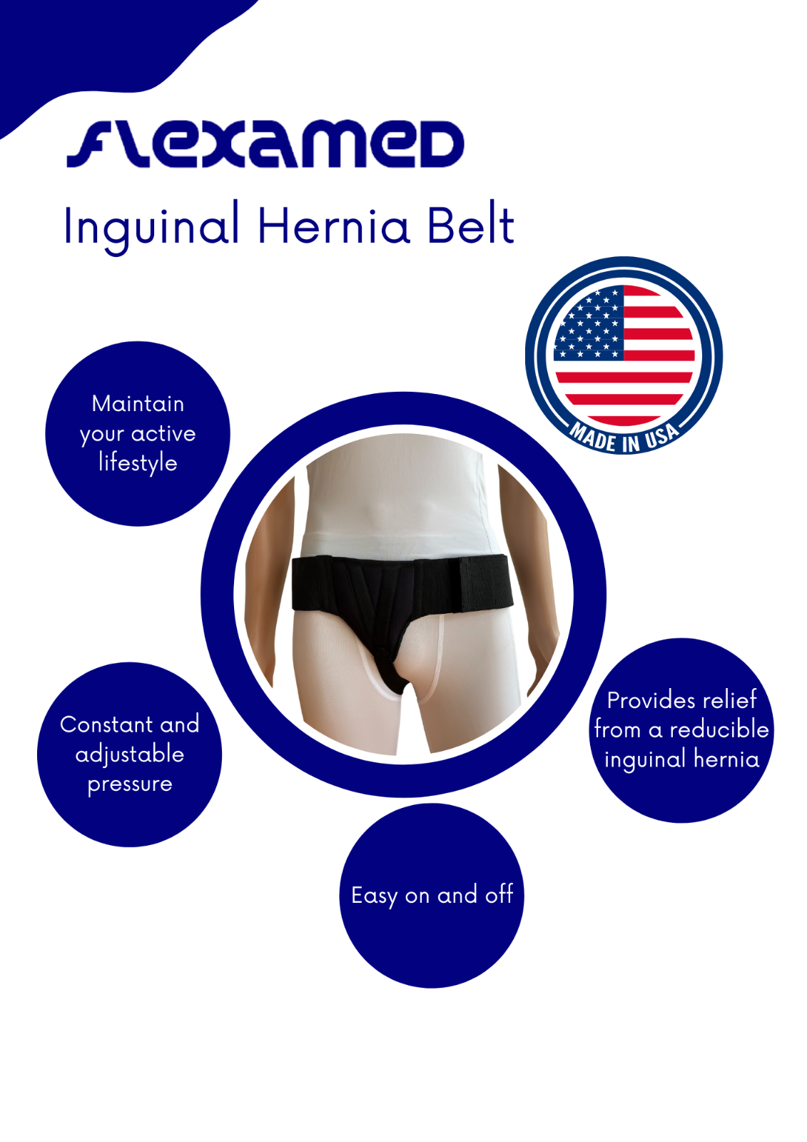 FlexaMed Inguinal Hernia Groin Belt Black | Left, Right or or Bilateral