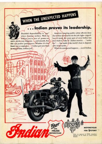 1945 Indian Motorcycles Ad: When the Unexpected Happens, Indian Proves Itself
