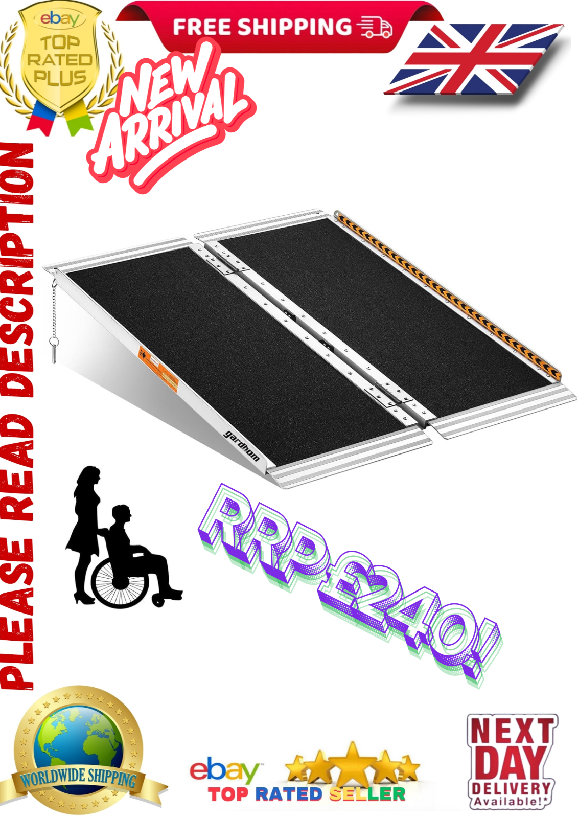 Foldable Ramps for Wheelchairs - Portable Aluminum Wheelchair Ramp - 3FT new