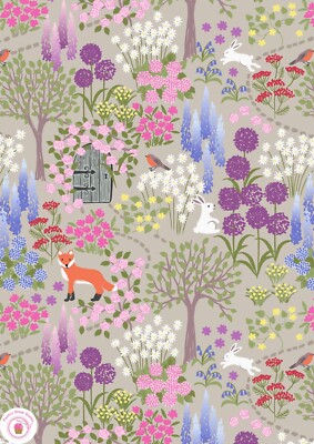 Lewis & Irene SECRET GARDEN 704.2 Natural Rabbits Foxes Quilt Fabric