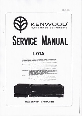 Service Manual Instructions for Kenwood L-01 A