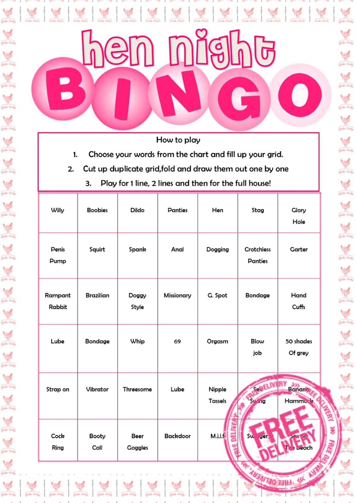 Hen Night Do Bingo Hen Party Games Rude Funny Pink Ebay