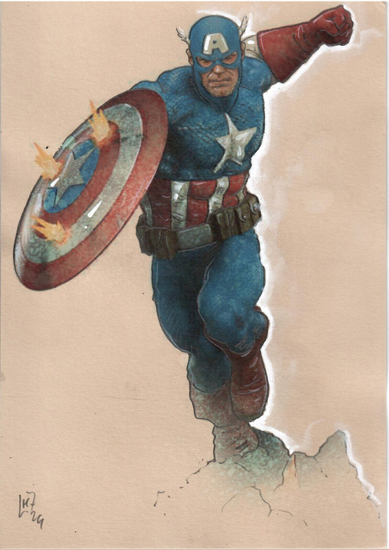 Dessin Original Couleur Du Capitain America De Fabrice Le Henanff Superbe Etat