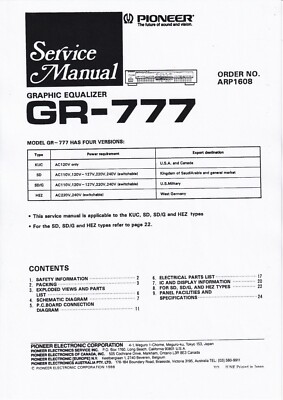 Service Manual Instructions for Pioneer GR-777