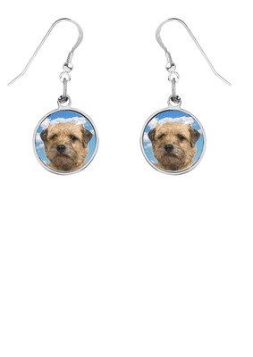 Border Terrier Pup codey2 dome on Hook Earrings Sterling Silver 925 Stamped gift