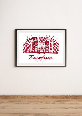 Alabama Crimson Tide | Bryant-Denny Stadium | 16 x 20 Poster Hand Drawn Look