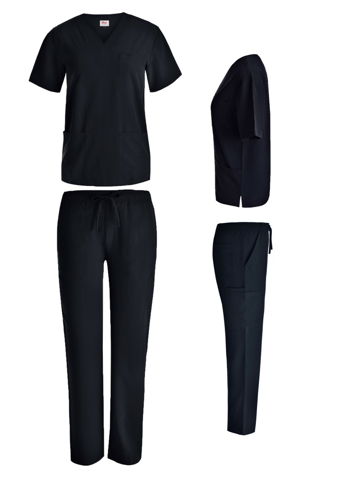 Unisex STRETCH  Scrub Sets Solid V-Neck Top Cargo Pant Men Women Nursing Uniform