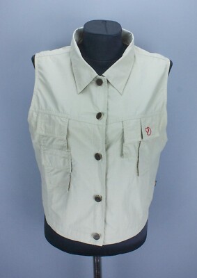 Vintage Fjallraven Womens Vest Beige Gilet Size M Outdoor Hiking Nylon Blend