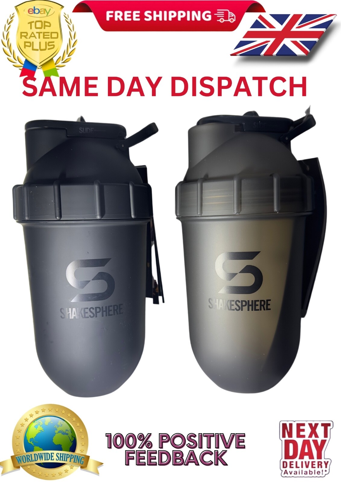 SHAKESPHERE TUMBLER PROTEIN SHAKER BOTTLE, FROSTED BLACK BPA FREE 700ML NEW!!!
