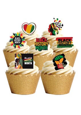 Cake Toppers Black History Month Themed 24 Stand Up Edible Wafer Paper Toppers