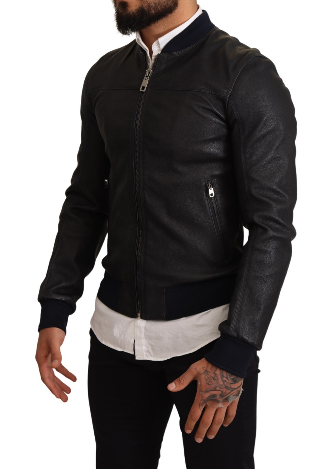 Pre-owned Dolce & Gabbana Jacket Blue Leather Full Zip Bomber Men It50 / Us40/ L Rrp $5000