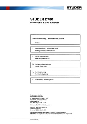 Service Manual-Bedienungsanleitung-Operating for Studer D 780