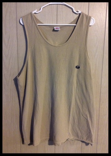 Vintage 90s Mens Tan SPEEDO Tank Top Beach Gym Embroidered Spelled Out Sz XL