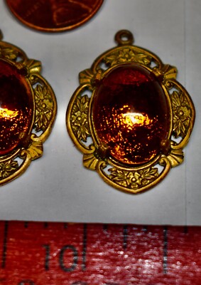 VINTAGE OVAL incredible COPPERTONE CONVEX GLASS SET IN REPRO AGED BRASS PENDANT