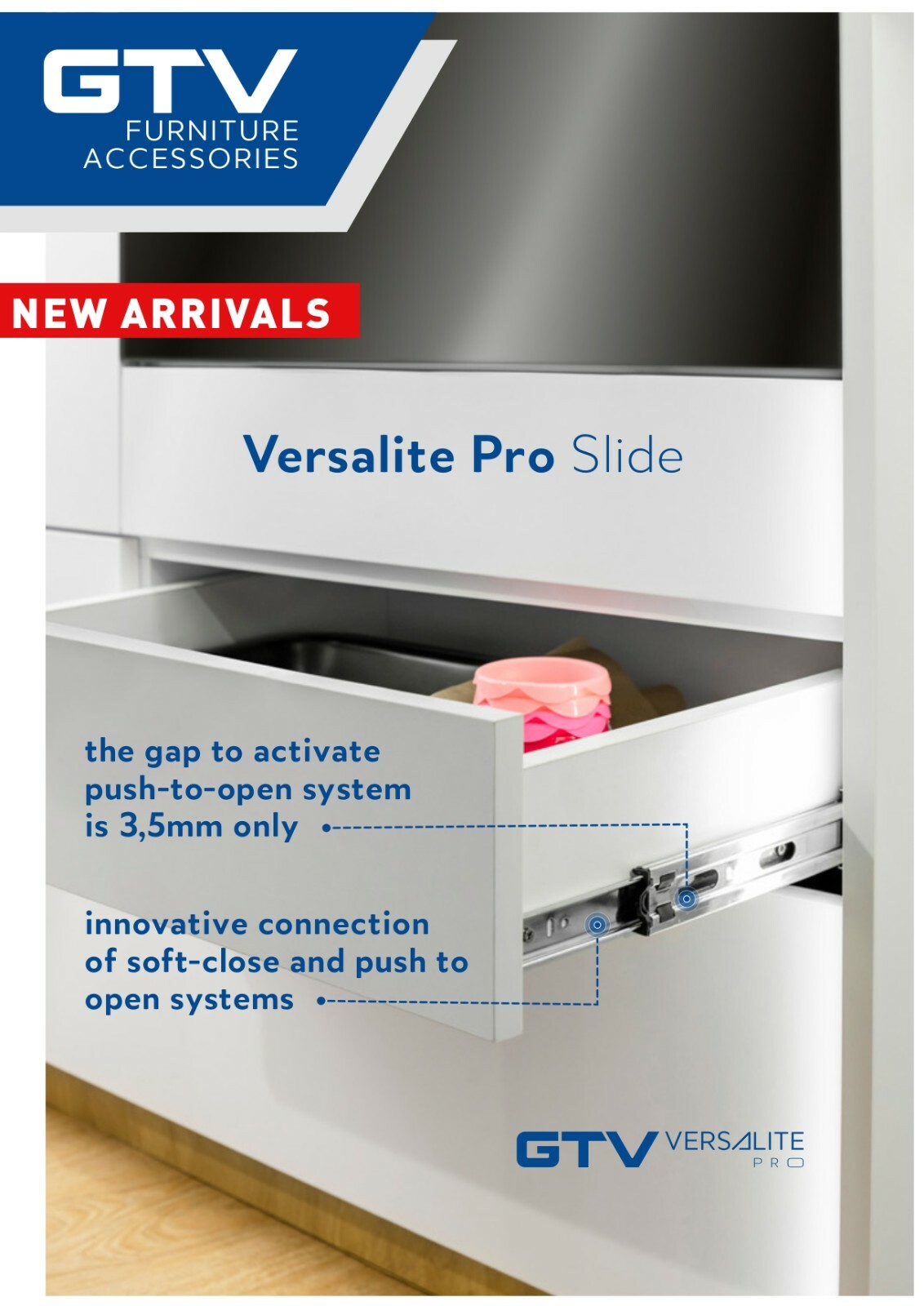 Push to Open with Soft Close Drawer Runners Slides GTV 45mm Ball Bearing Runner eBay