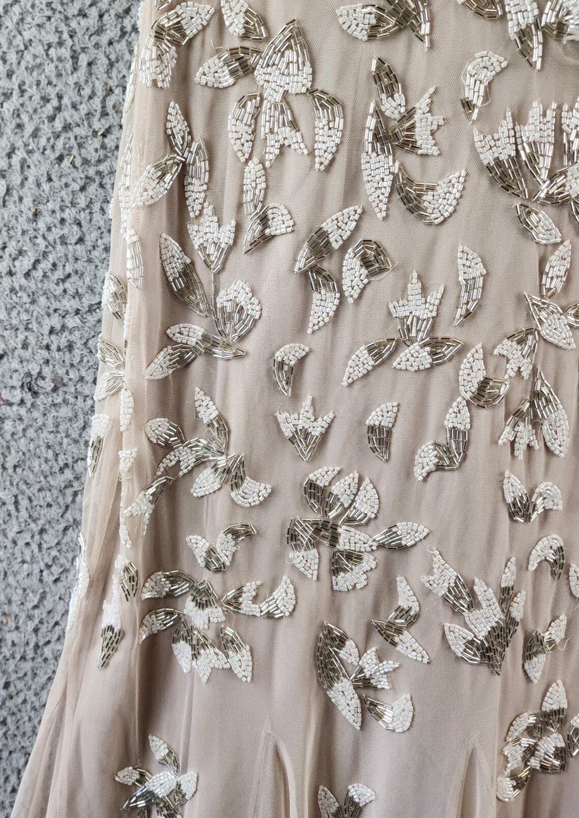 Adrianna Papell Beaded Godet Gown Women's 10 Beige V-Neck Hook & Eye Closure S/S - Picture 10 of 24