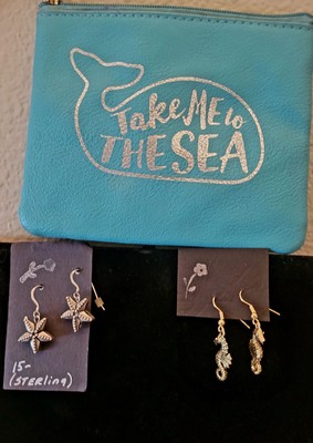 Sterling Silver Starfish Earrings Updated  Now  w/ Sea horse earrings &small bag