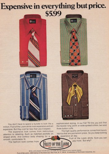 eBay listing image for 1970 Vintage Print Ad Expensive in everything but price $5.99 Fruit of the Loom