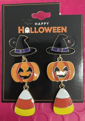 Halloween Earrings - Witch Hat - Pumpkin & Candy Corn - Post Back -FREE SHIPPING