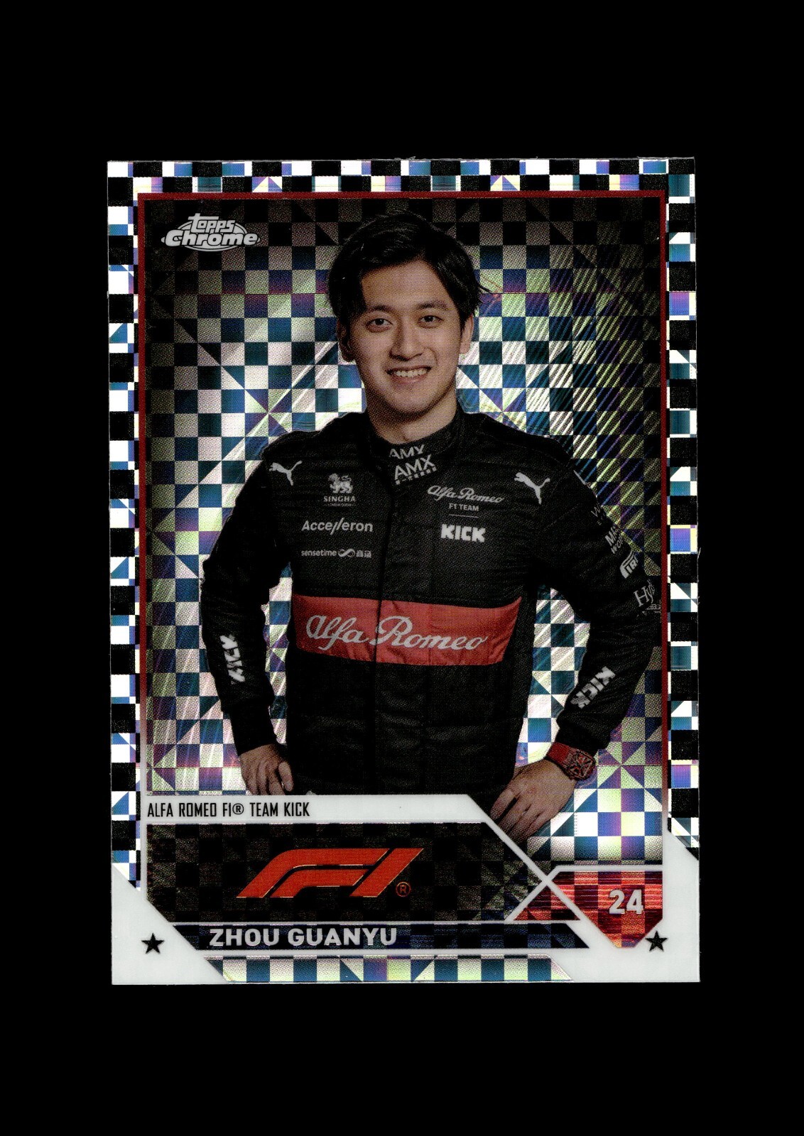 Qoo　0728 2023 Topps Chrome Formula 1 Checker Flag X-Fractors #58 Zhou