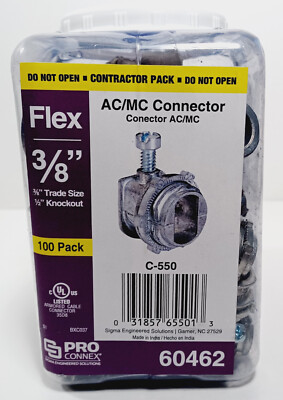 Sigma Pro Connex C-550 Flex 3/8'' Trade Size 1/2'' Knockout AC/MC Connector 100 Pk