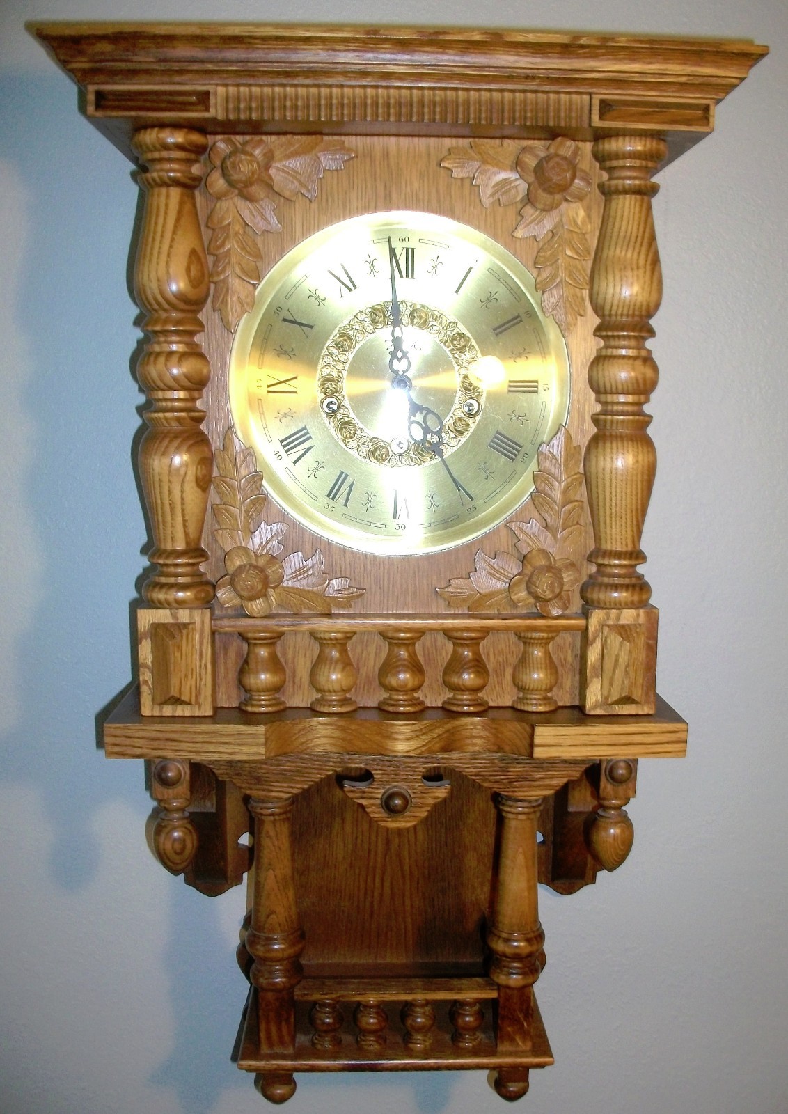 Black Forest Oak Wall Clock Westminster Chimes Jauch Movement Excellent w/Key