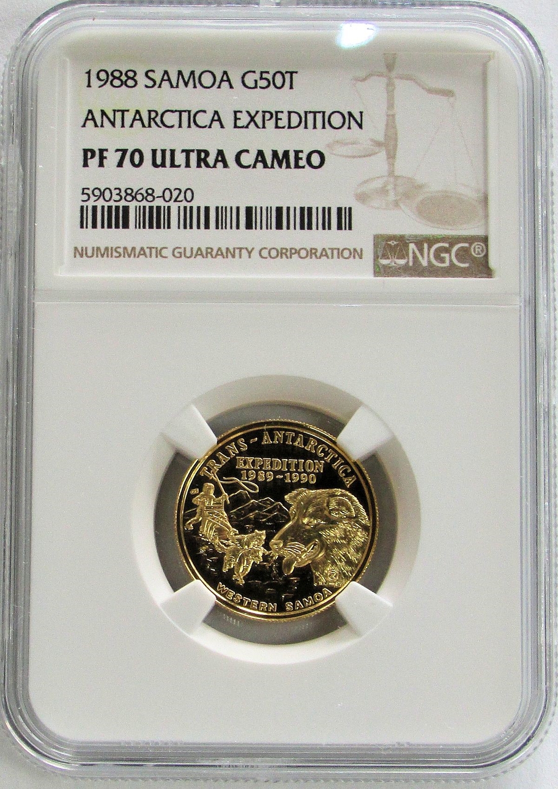 1988 GOLD SAMOA 50 TALA TRANS-ANTARCTICA EXPEDITION COIN NGC PROOF