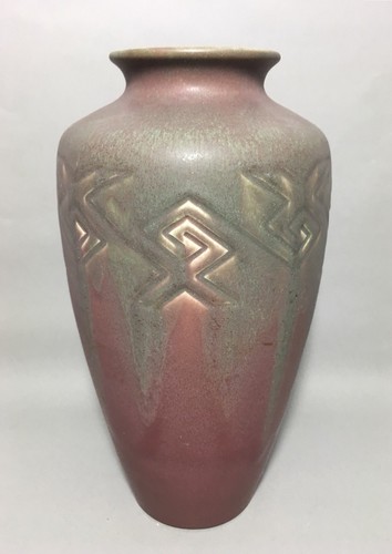 Large 12 Rookwood Pottery Incised Geometric Z line Style Vellum Vase 1907 614C