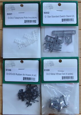 San Juan Car Co O/On3/On30 Pole Insulators, Switch Stands, Air Hoses, Wheel Set