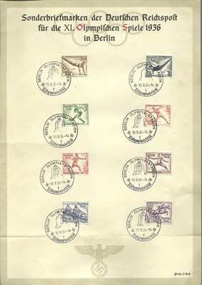 Emission spéciale de la poste allemande des XIe Jeux olympiques de Berlin 1936