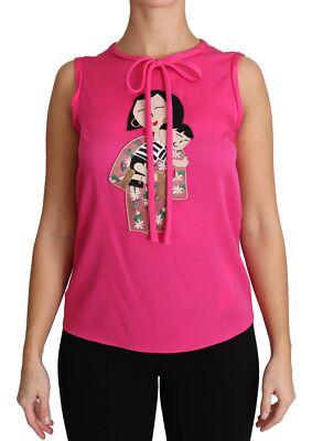 Pre-owned Dolce & Gabbana Blouse Pink Family Silk Tank Top Shirt Mama It46/ Us12 /xl $1100