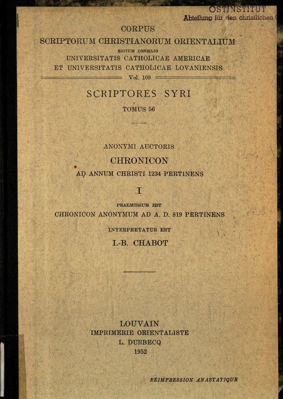 Anonymi Auctoris Chronicon Ad Annum Christi 1234 Pertinens I: Praemissum Est Chr