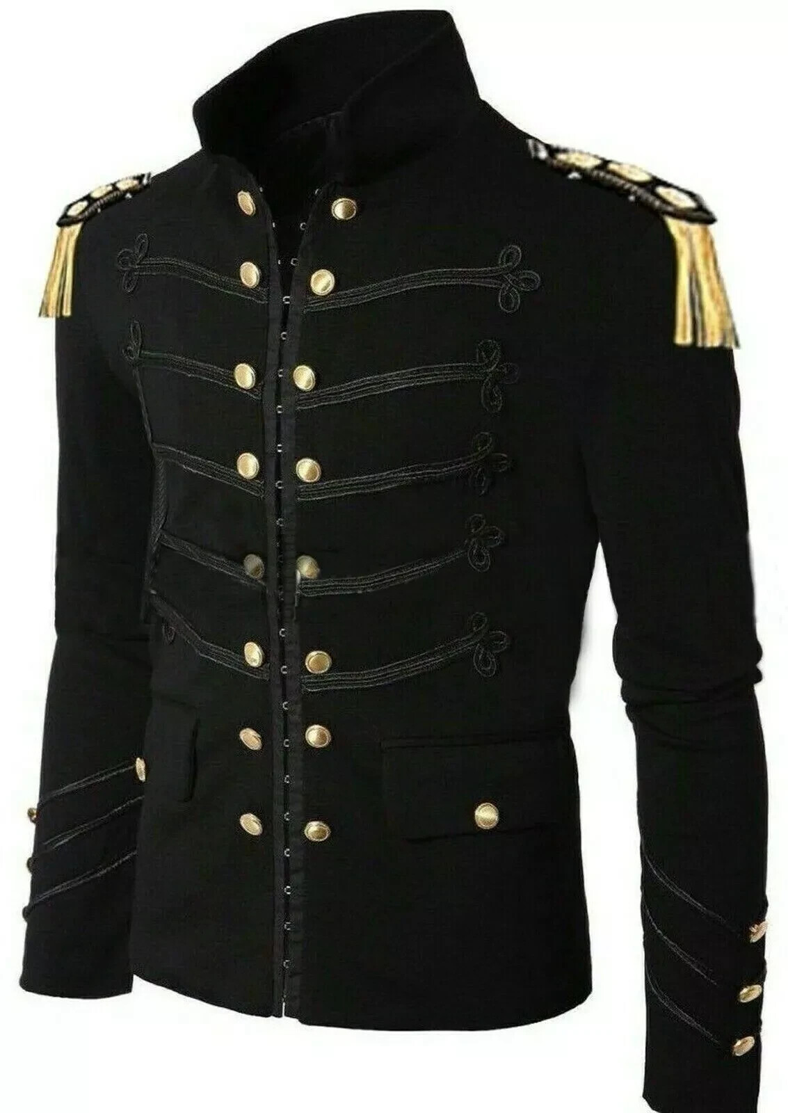 napoleon army jacket【NOT CONVENTIONAL】 Men Handmade Black Embroidery Black Military Napoleon Hook