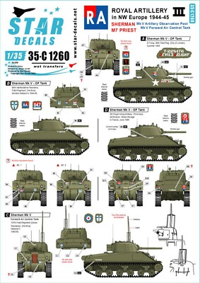 Star Decals 1/35 Royal Artillery #3 Sherman OP tanks M7 Priest HMC NW E 35C1260