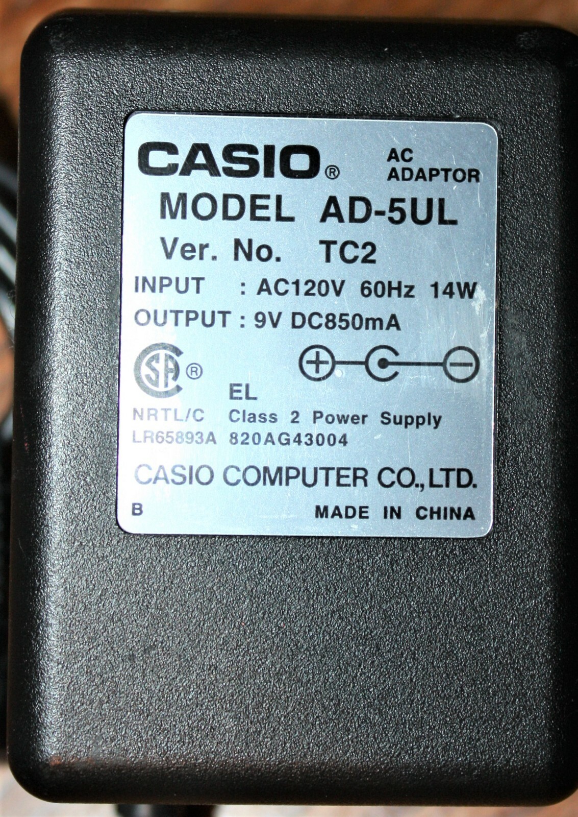 Genuine CASIO AD-5UL Version TC2: 9V 850mA Power Supply for Casio Keyboards, Etc