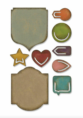 Tim Holtz Thinlits Dies NOTED CLIPS Tabs Sizzix Thin Metal Die Set, 664150, NEW