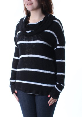 

CHELSEA SKY Женский черный полосатый свитер с длинными рукавами и воротником-хомутом Hi-Lo