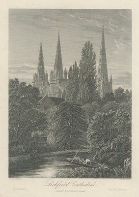 England Lichfield Cathedral Historische Ansicht Stahlstich 19 Jhd Charles Lewis