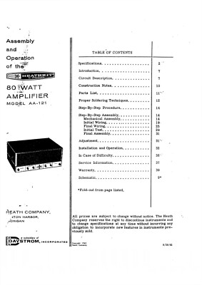 Assembly & Operation Manual Instructions for Heathkit AA-121