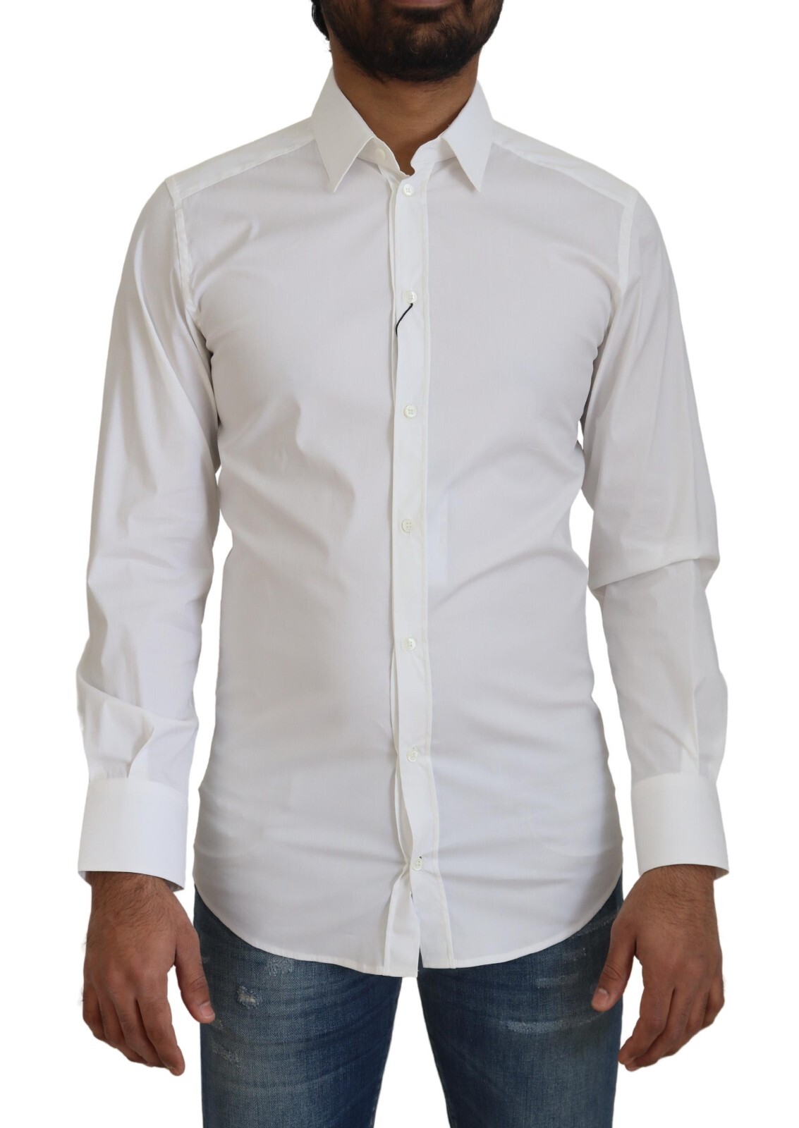 DOLCE & GABBANA Shirt GOLD White Cotton Slim Fit Formal