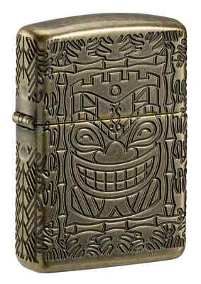 Zippo 46314, Tiki Design Deep Carved Armor Lighter, Antique Brass, NEW