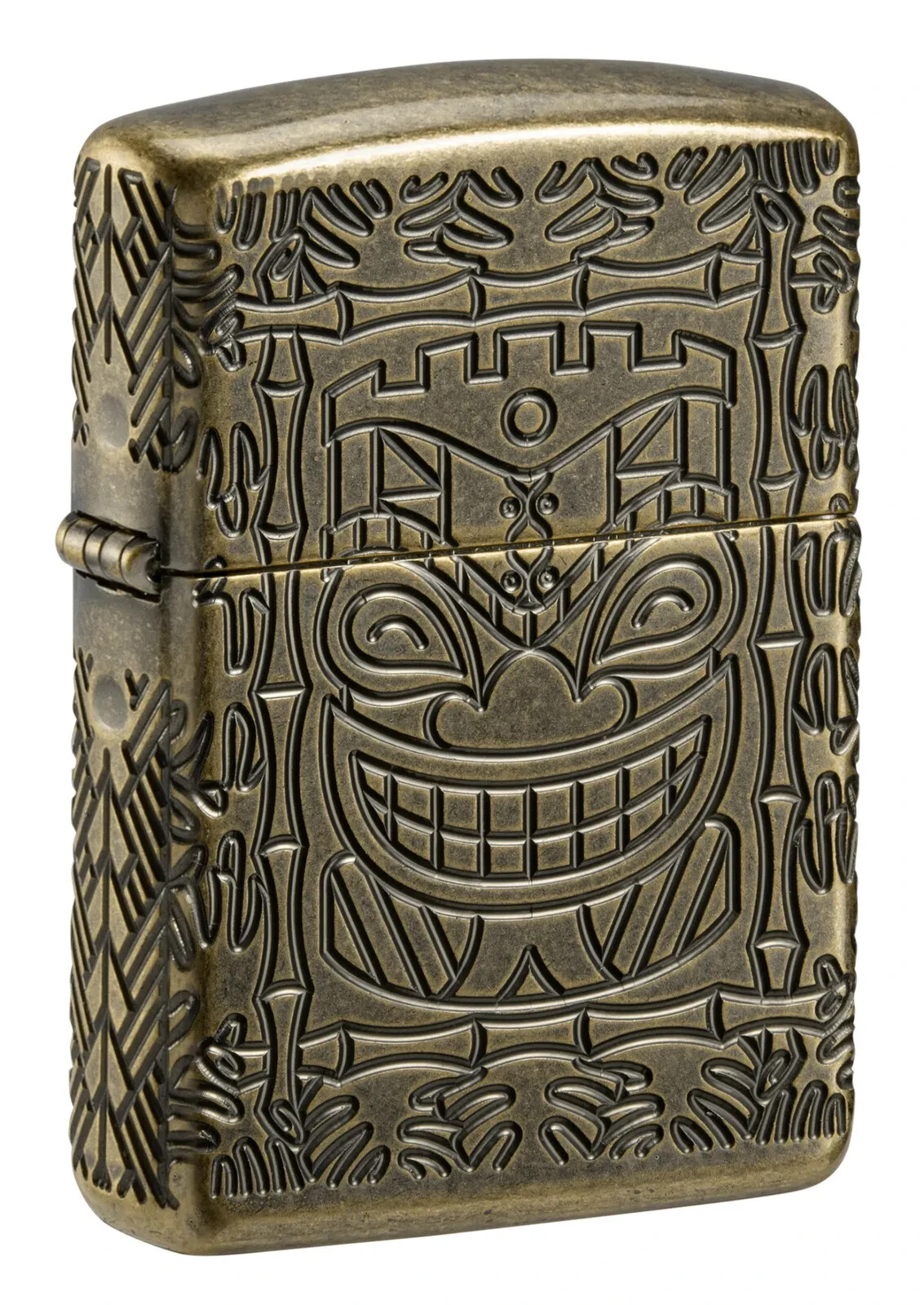 Zippo 46314, Бронированная зажигалка с глубокой резьбой в стиле Тики, Античная латунь, НОВАЯ