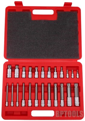 24pc XZN Triple Square Spline Bit Tamper Proof 1/4'' 3/8'' 1/2'' S2 Socket Set