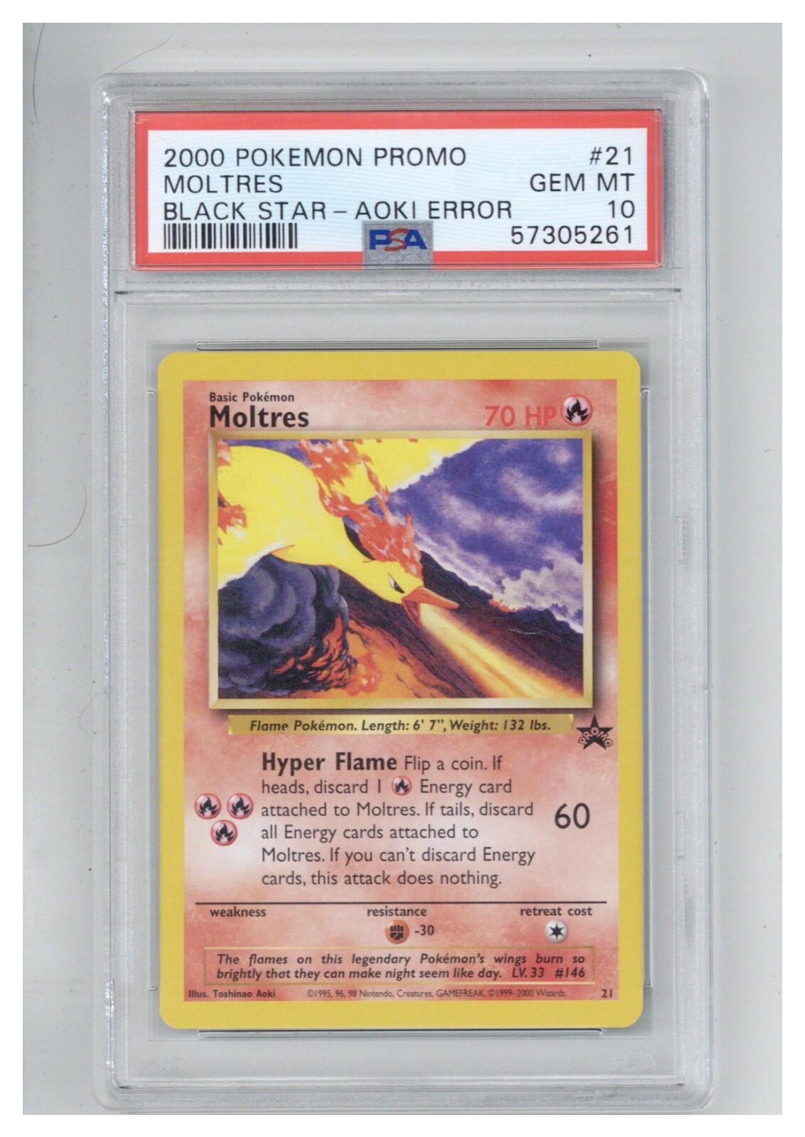 2000 Pokemon Promo Black Star 21 Moltres Toshinao Aoki Error 2000 Pokemon Promo Black Star 21 Moltres Toshinao Aoki Error