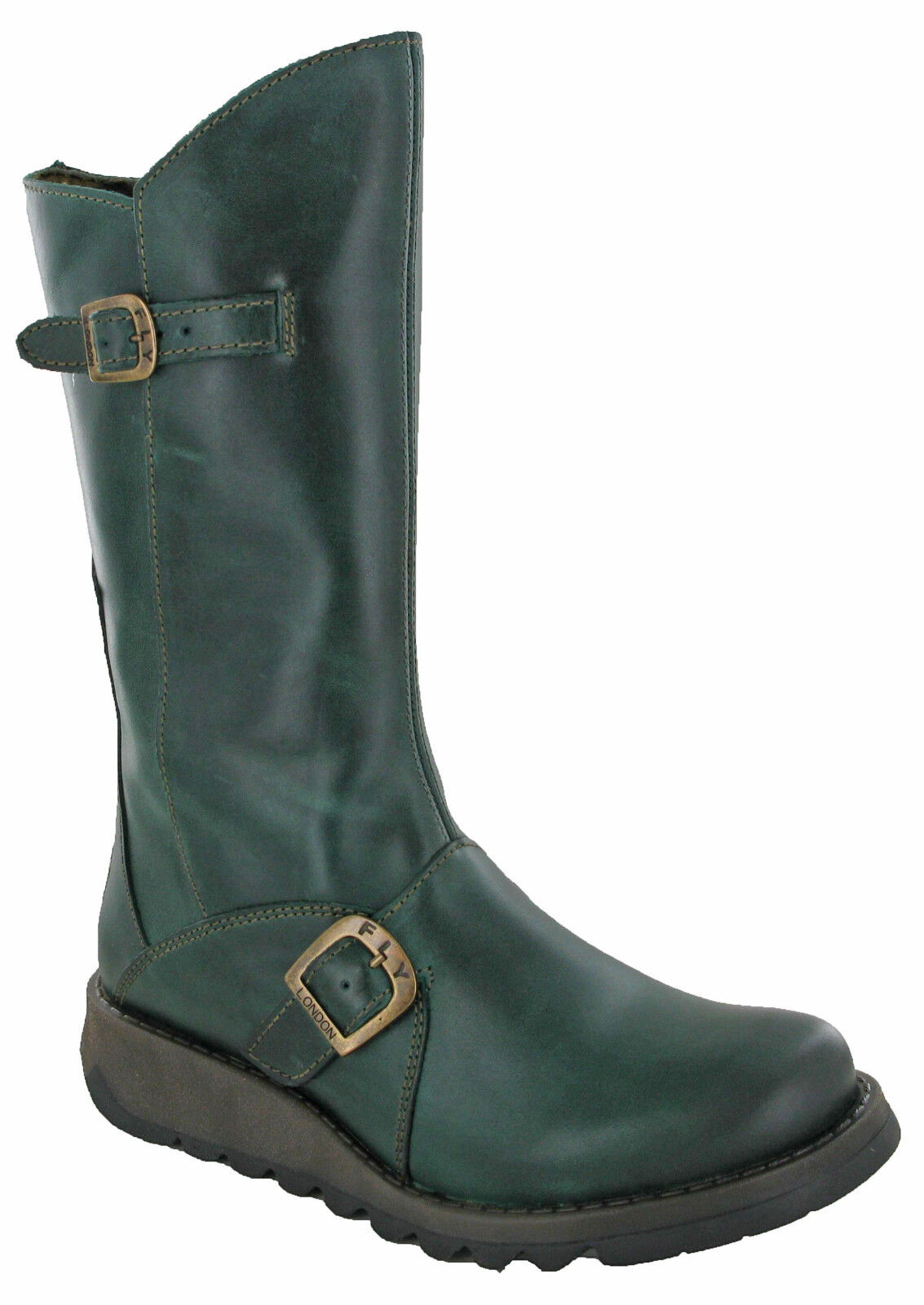 Fly London Womens Boots Calf Mid Leather Zip Biker Riding Buckle Wedge UK 4-8 | eBay