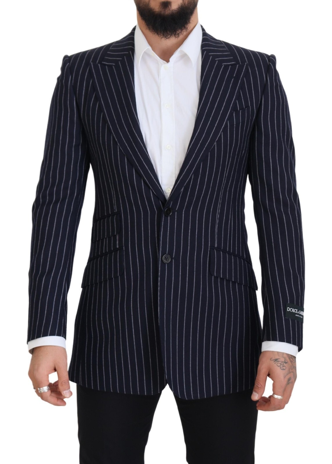 【DOLCE&GABBANA】ウールジャケット DOLCE & GABBANA Blazer Dark Blue Stripe Wool Single Breasted