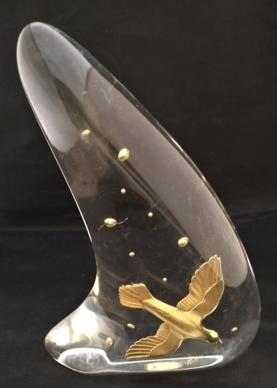 MCM Lucite Gold Flying Dove by Creed Retro Tabletop Piece (B2BGB)