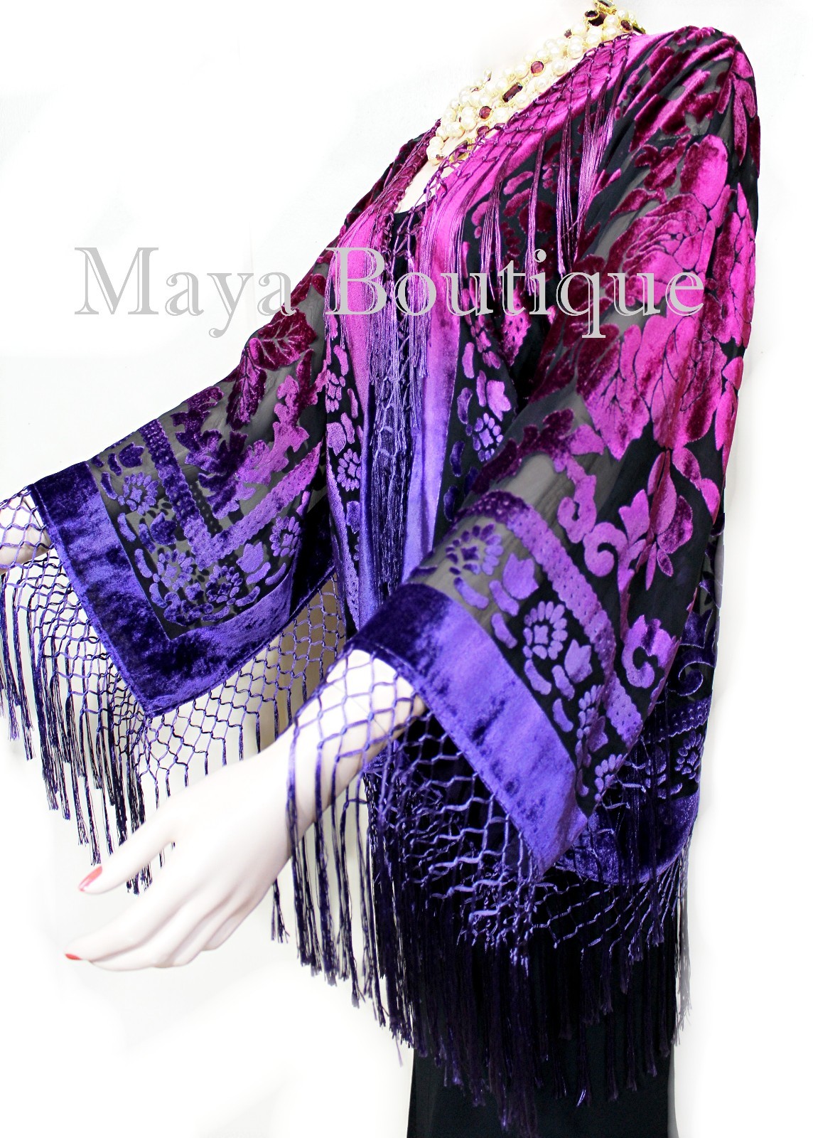 Pre-owned Maya Matazaro Art To Wear Burnout Velvet Kimono Jacket Hand Dyed Violet Magenta  In Violet Magenta Ombre