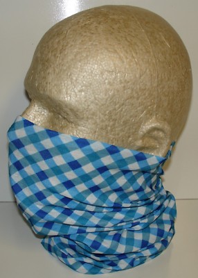 Blue White Diamond Plaid Tubular Multi Function Headwear Scarf Cap Beanie